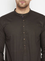 Thumbnail for Even Apparels Brown Pure Cotton Long Men's Kurta With Band Collar - Distacart