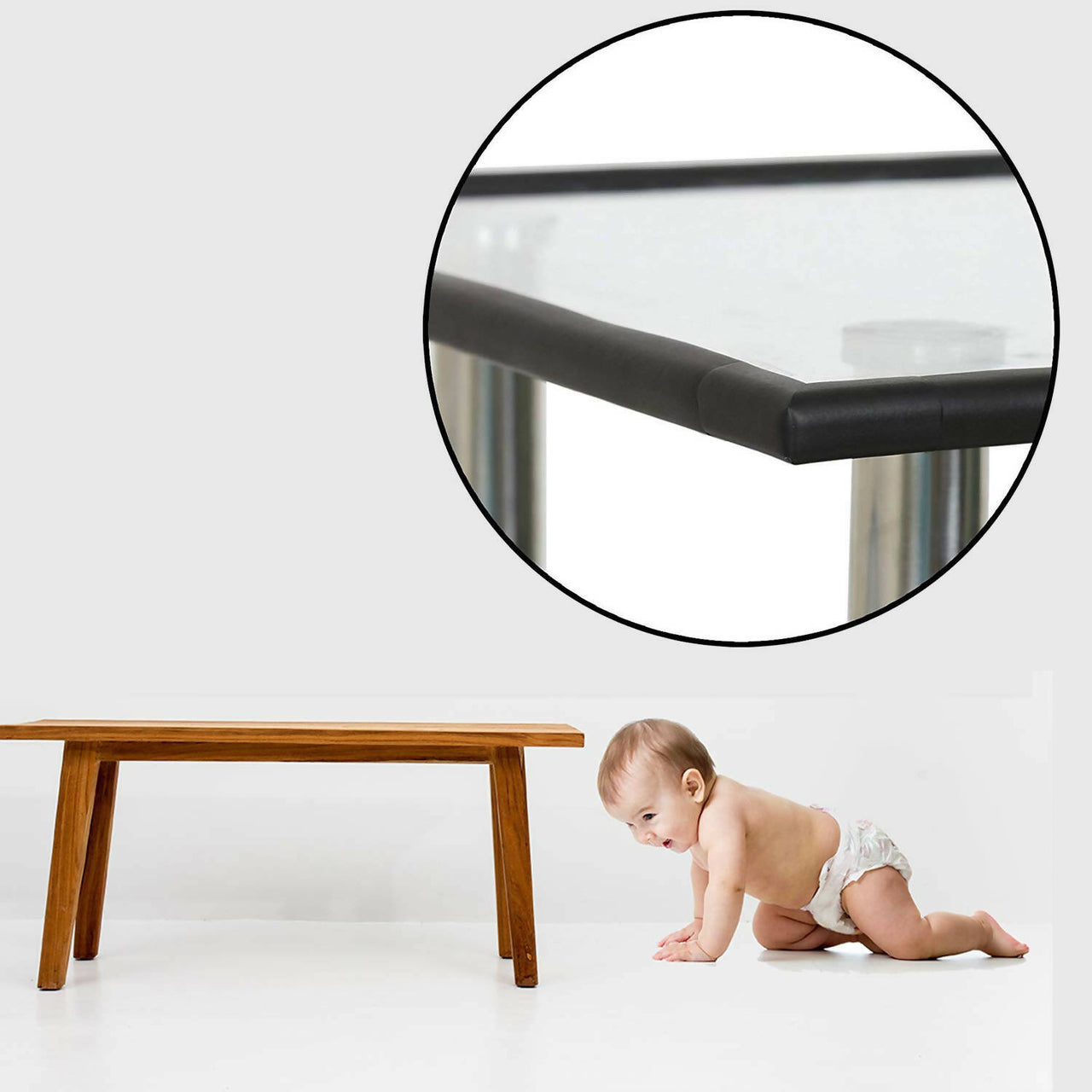 Safe-O-Kid Unique High Density L-Shaped 2 Mtr Long 1 Large Edge Guard With 4 Corner Cushions - Brown - Distacart