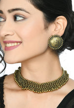 Thumbnail for Mominos Fashion Johar Kamal Oxidised Gold-Plated Brass Finish Ghungroo Design Choker Set - Distacart