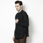 Thumbnail for Even Apparels Black Linen Linen Men's Kurta With Band Collar - Distacart