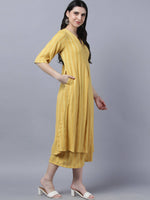 Thumbnail for Myshka Stylish Yellow Cotton 3/4 Sleeve Women's Kurta Palazzo Set - Distacart