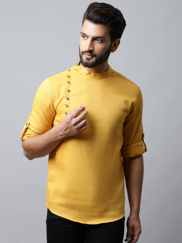 Even Apparels Yellow Color Pure Cotton Men's Kurta With Side Placket (MMS1130) - Distacart