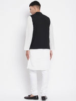 Thumbnail for Even Apparels Black Pure Cotton Nehru Jacket With Eid Insignia PW668 - Distacart