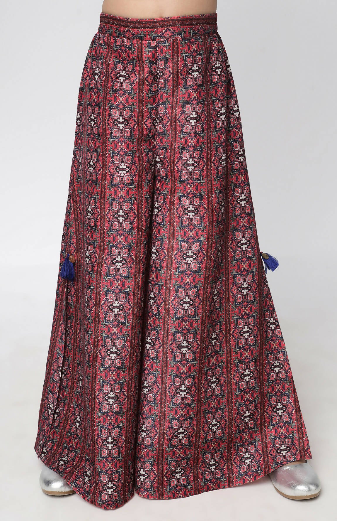 Lil Drama Ethnic Twist Girls Red Print Flared Palazzo With Top And Jacket Co-Ordinate Set - Distacart