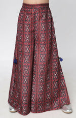 Thumbnail for Lil Drama Ethnic Twist Girls Red Print Flared Palazzo With Top And Jacket Co-Ordinate Set - Distacart