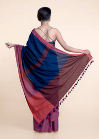 Thumbnail for Suta Navy Blue Pink Colourblocked Mul Saree - Distacart