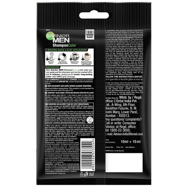 Garnier Men Shade 3 Shampoo Color-Brown Black - Distacart