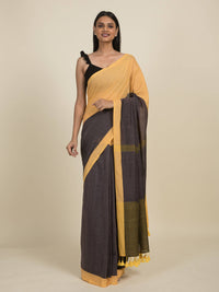 Thumbnail for Suta Grey Yellow Colourblocked Pure Cotton Saree - Distacart
