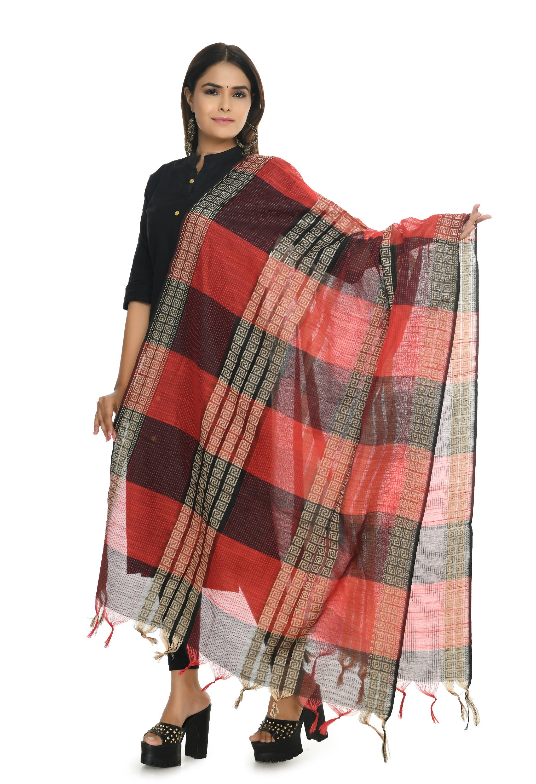 Mominos Fashion Moeza Handloom Cotton Red Tone Dupatta - Distacart