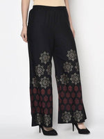 Thumbnail for Aniyah Rayon Black Color Block Print Flared Slip-On Palazzo (AN-188K)