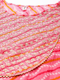 Thumbnail for Yufta Women Pink Bandhani Yoke Design Regular Sequined Pure Cotton Kurta with Palazzo