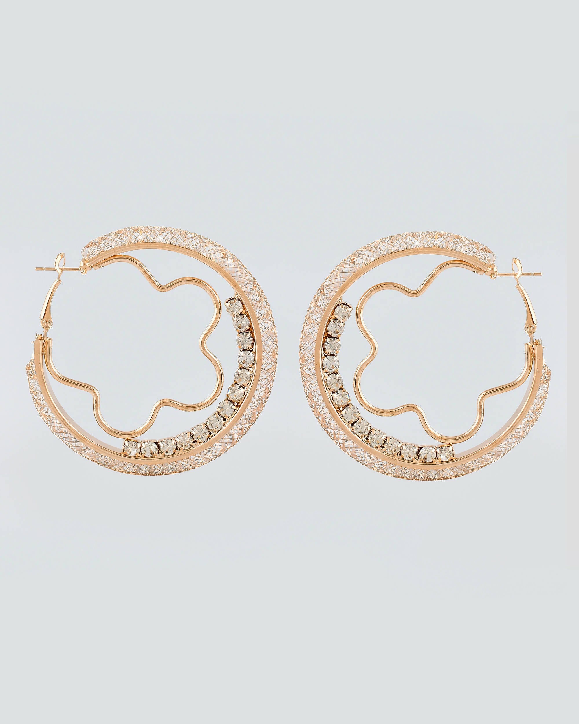 VOJ Women Gold-Plated Studded Beads Stainless Steel Double Circular Hoop Earrings - Distacart