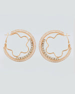 Thumbnail for VOJ Women Gold-Plated Studded Beads Stainless Steel Double Circular Hoop Earrings - Distacart