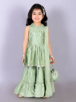 Thumbnail for Lil Drama Ethnic Girls Green Kurta with Sharara and dupatta set - Distacart