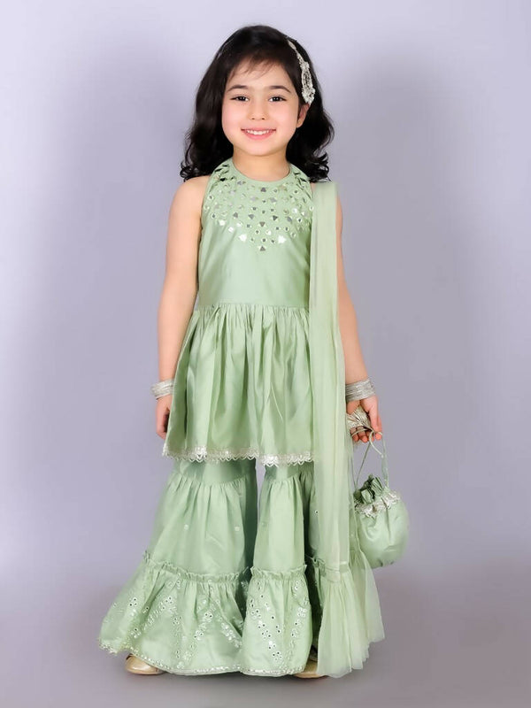 Lil Drama Ethnic Girls Green Kurta with Sharara and dupatta set - Distacart