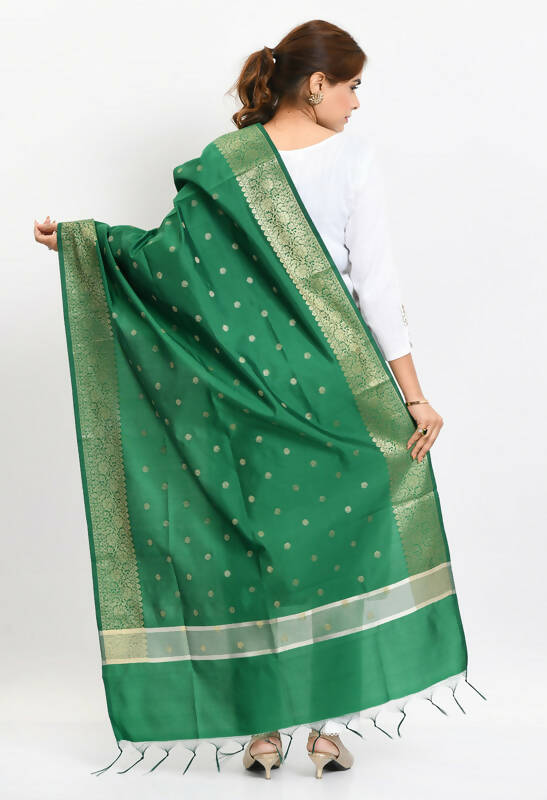 Mominos Fashion Moeza Women's Banarsi Silk Woven Design Green Dupatta - Distacart