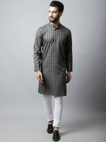 Thumbnail for Even Apparels Brown Color Cotton Checked Men's Kurta With Band Collar (CHK1157) - Distacart