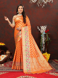 Thumbnail for Lorenvalley Fashion Orange Soft Silk Woven Design with Zari Weaving Leheriya Design Saree - Distacart