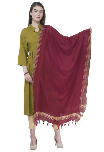 Mominos Fashion Moeza Cotton Golden Border Maroon Dupatta - Distacart