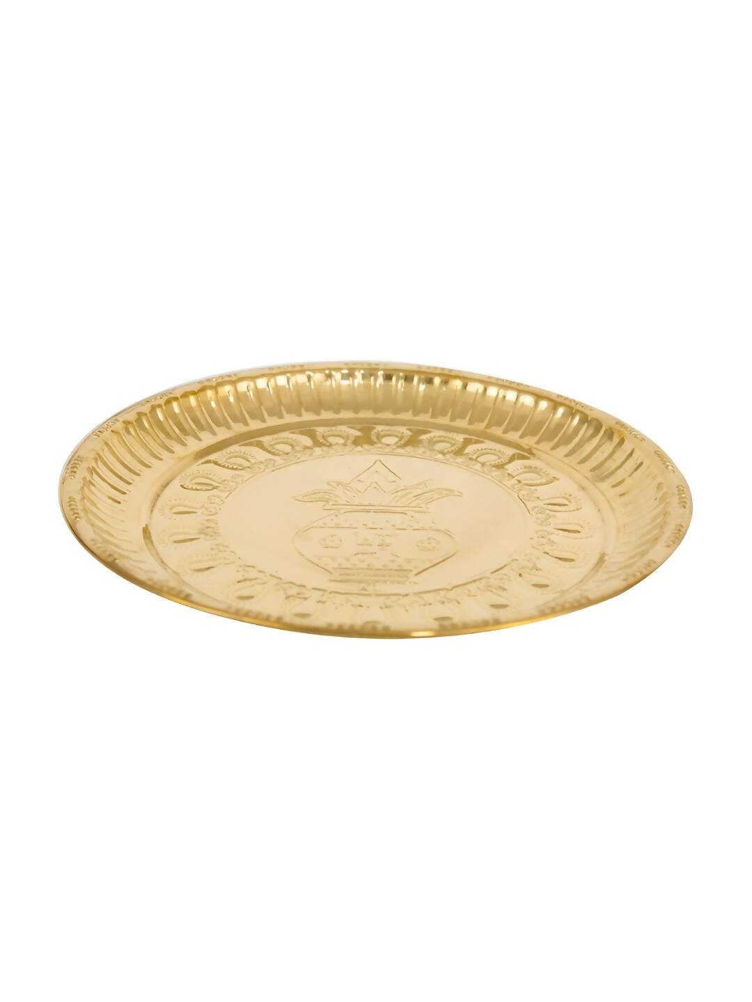 Spillbox Gold-Toned Brass Kumbham Embossed Round Thali Pooja Essential - Distacart