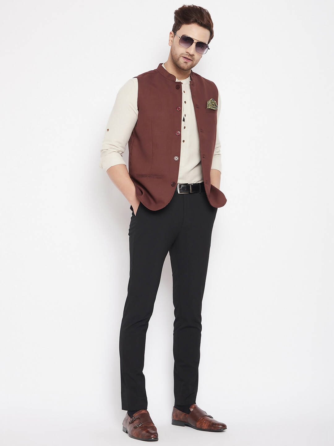 Even Apparels Maroon Merino Men Woven Nehru Jacket - Distacart
