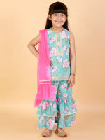 Thumbnail for Lil Drama Girls Kurta With Sharara & Dupatta Set - Blue - Distacart