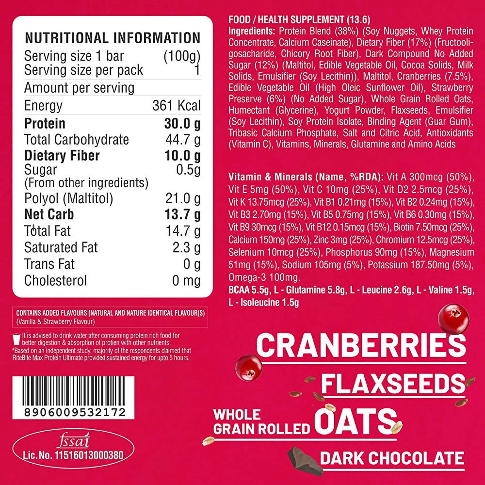 RiteBite Max Protein Ultimate Choco Berry Bar - Distacart