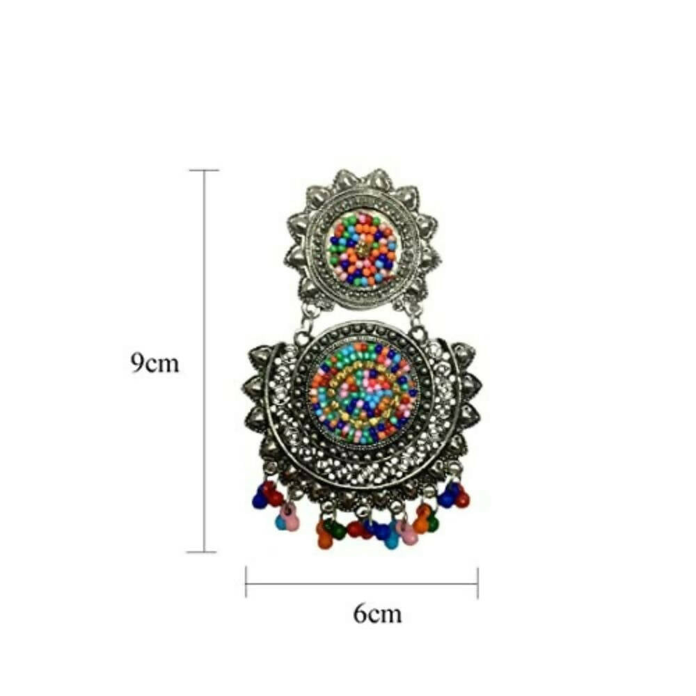 Tiaraa Multicolor Beaded Silver Oxidised Fashion Earrings - Distacart