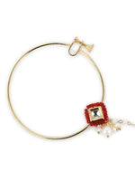 Thumbnail for White Red Gold-Plated Kundan-Studded Beaded Nosepin - Ruby Raang - Distacart