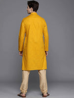Thumbnail for Manyavar Men Yellow Solid Band Collar Regular Sleeves Straight Kurta - Distacart