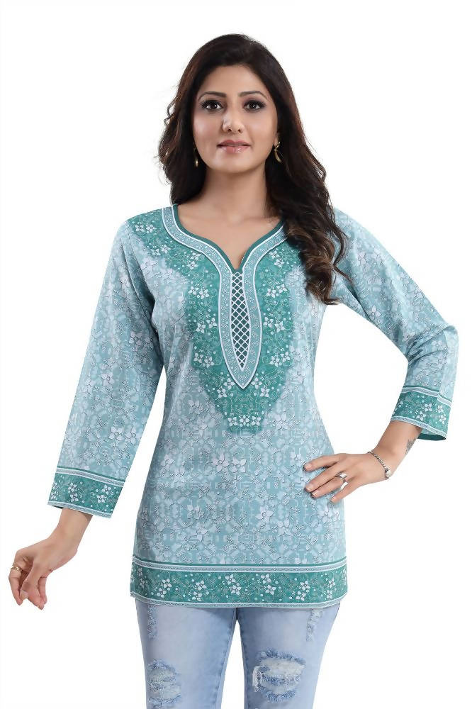 Snehal Creations Alluring Faux Crepe Printed Short Kurti Tunic Top