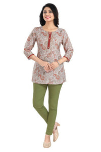 Thumbnail for Snehal Creations Charming Cream Rayon Short Kurti Tunic Top - Distacart