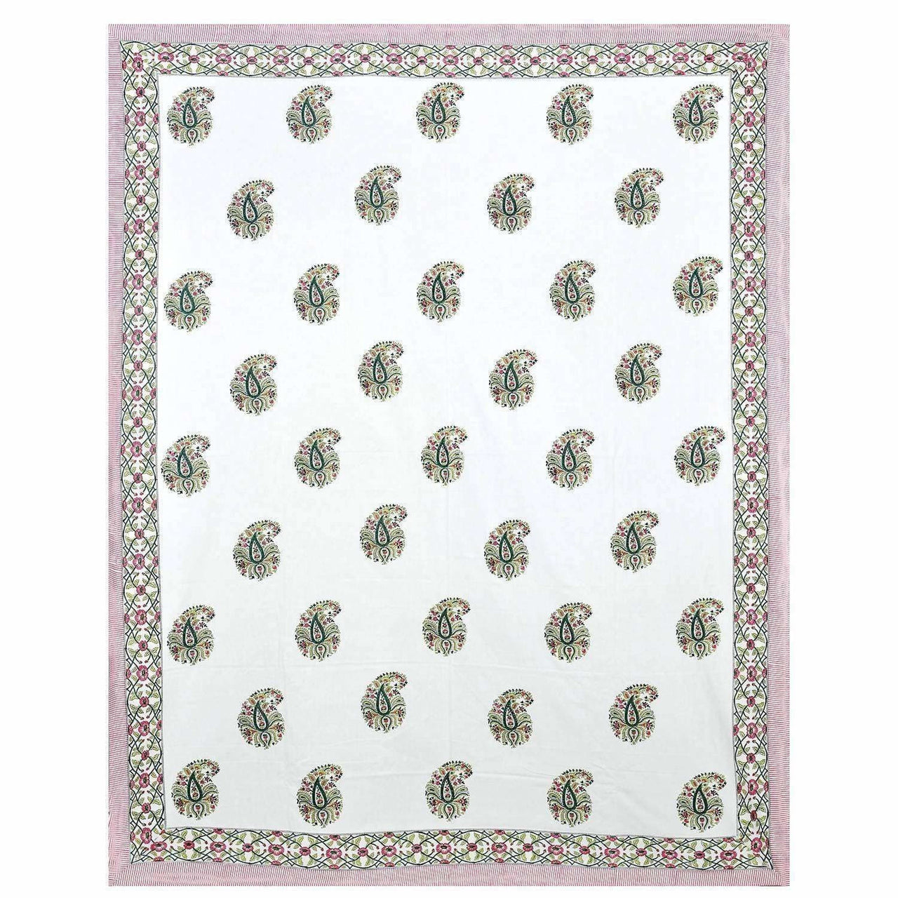 Paisley Hand Block Printed Double 90x108 Inches Bedspread with 2 Pillow Covers - Distacart