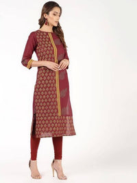 Thumbnail for Aniyah Cotton Block Printed Maroon Straight Kurta (AN-141K)