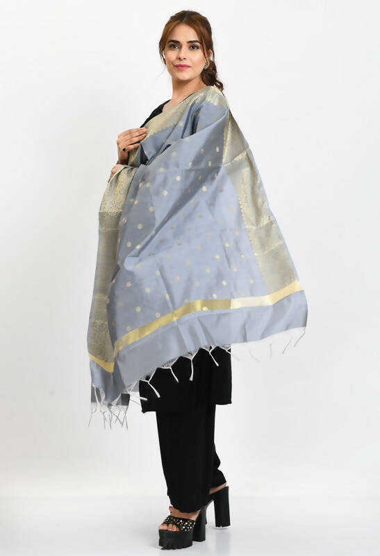 Mominos Fashion Moeza Women's Banarsi Silk Woven Design Grey Dupatta - Distacart