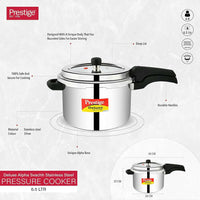 Thumbnail for Prestige 6.5 Litres Deluxe Alpha Svachh Induction Base Outer Lid Stainless Steel Pressure Cooker - Distacart