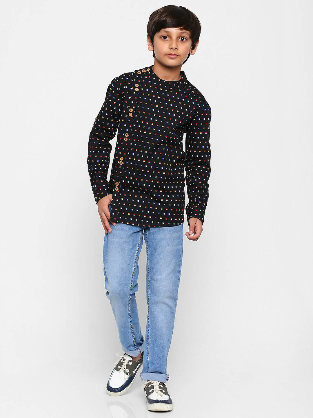 Manet Ethnic Full Sleeves Multi Clour Shirt - Black - Distacart