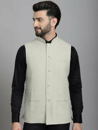 Thumbnail for Even Apparels Self-Design Waistcoat With Welt Pockets - Beige - Distacart