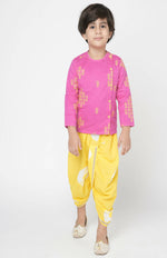 Thumbnail for Lil Drama Marigold Magic Boys Pink Embroidered Kurta With Dhoti Set - Distacart
