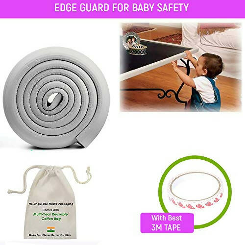 Safe-O-Kid Unique High Density L-Shaped 2 Mtr Long Mini 4 Edge Guard With 16 Corner Cushions - Grey - Distacart