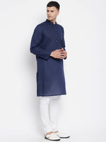 Thumbnail for Even Apparels Blue Color Rayon Men's Kurta With Band Collar - Distacart