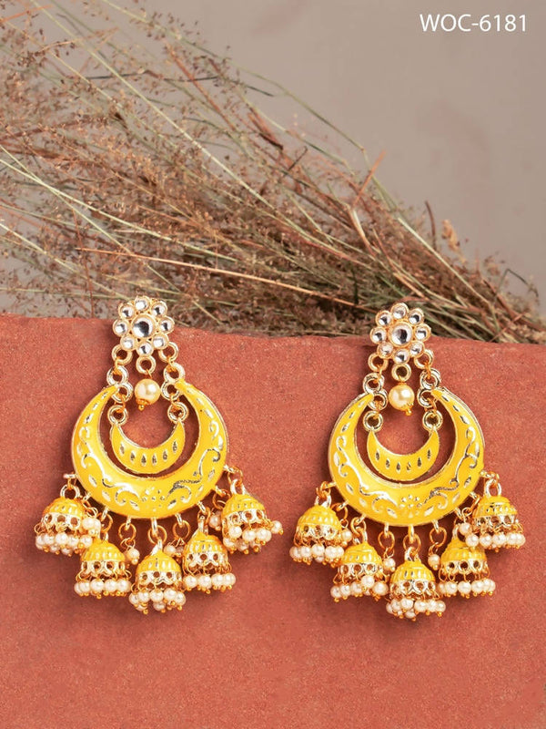 Mominos Fashion Johar Kamal Silver Meenakari Kundan Meena Jhumka