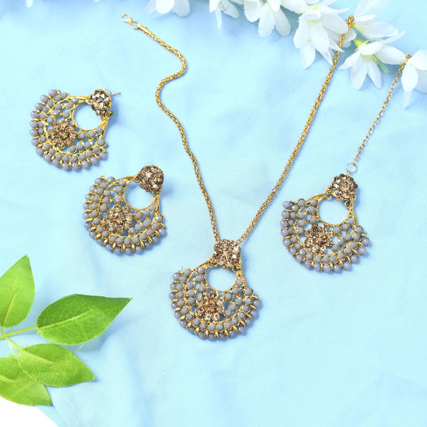 Mominos Fashion Johar Kamal Gold-Plated Brass Finish Long Necklace For Women (Golden/Grey) - Distacart