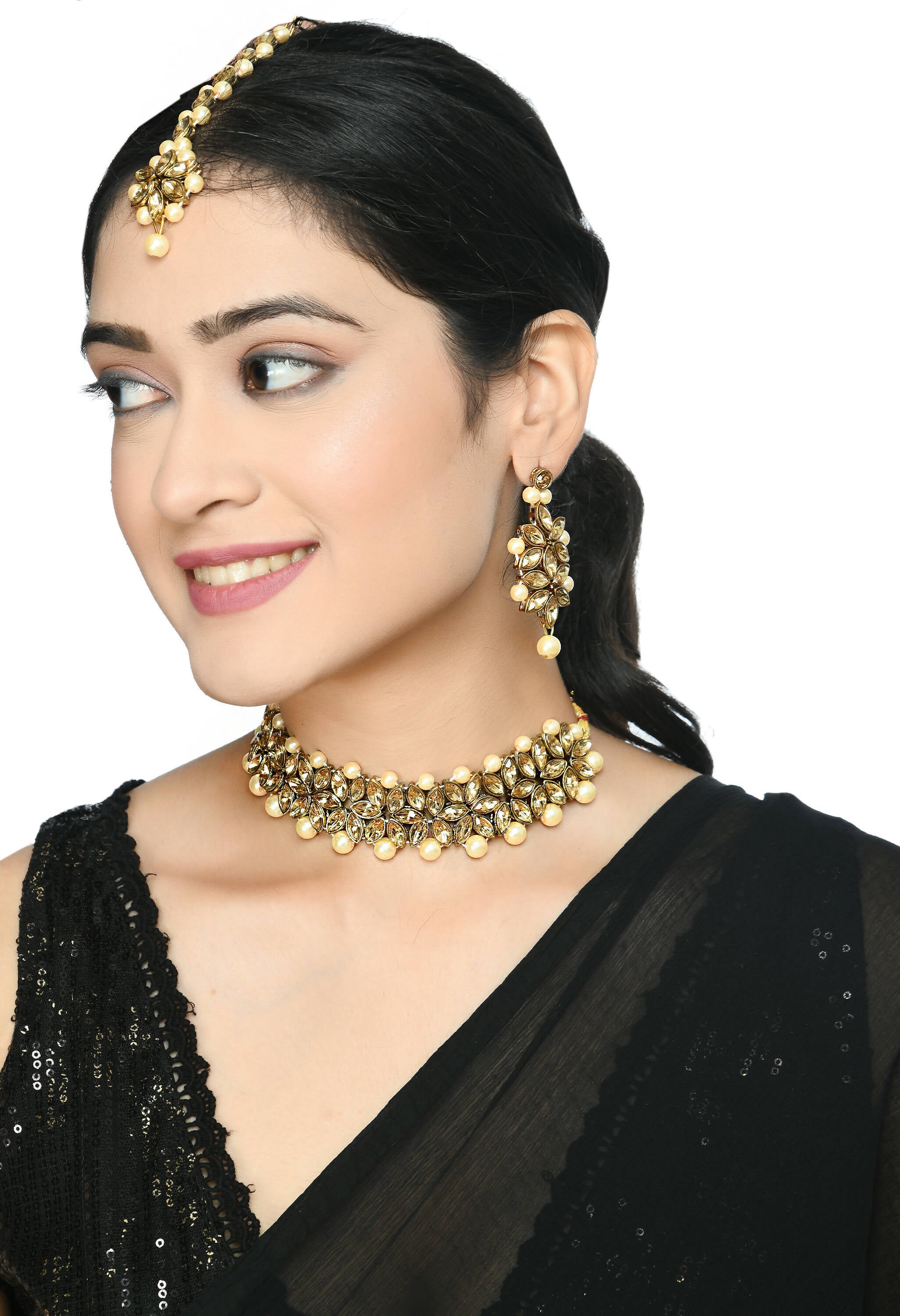 Mominos Fashion Johar Kamal Gold-Plated Brass Finish Kundan/Pearls Choker For Women (Golden) - Distacart