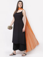 Thumbnail for Myshka Trendy Stylish Rayon Square Neck Sleeveless Kurta Palazzo Dupatta Set - Distacart