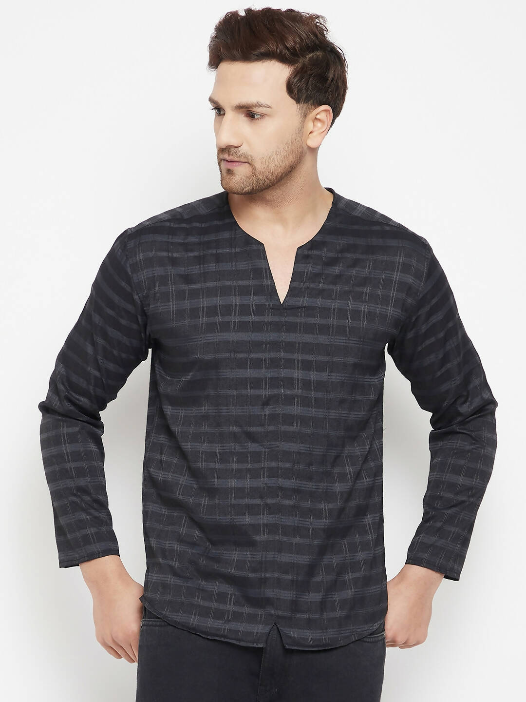 Even Apparels Black Viscose Men's Kurta With Slit Neckline - Distacart