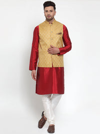 Thumbnail for Jompers Men's Beautiful Gold Woven Jacquard Nehru Jacket
