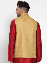 Thumbnail for Jompers Men's Beautiful Gold Woven Jacquard Nehru Jacket
