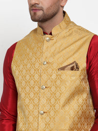 Thumbnail for Jompers Men's Beautiful Gold Woven Jacquard Nehru Jacket