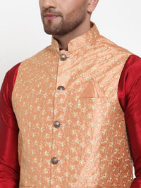 Thumbnail for Jompers Men's Peach Embroidered Nehru Jacket